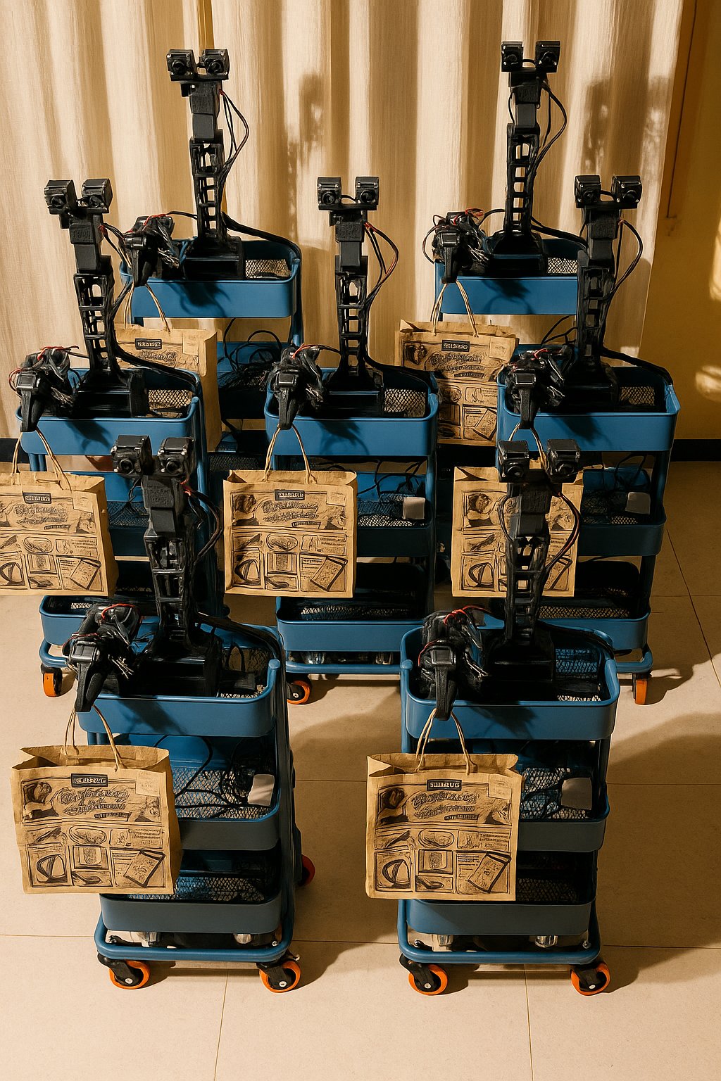 Aerial view of Zoobotics robots navigating a suburban neighborhood